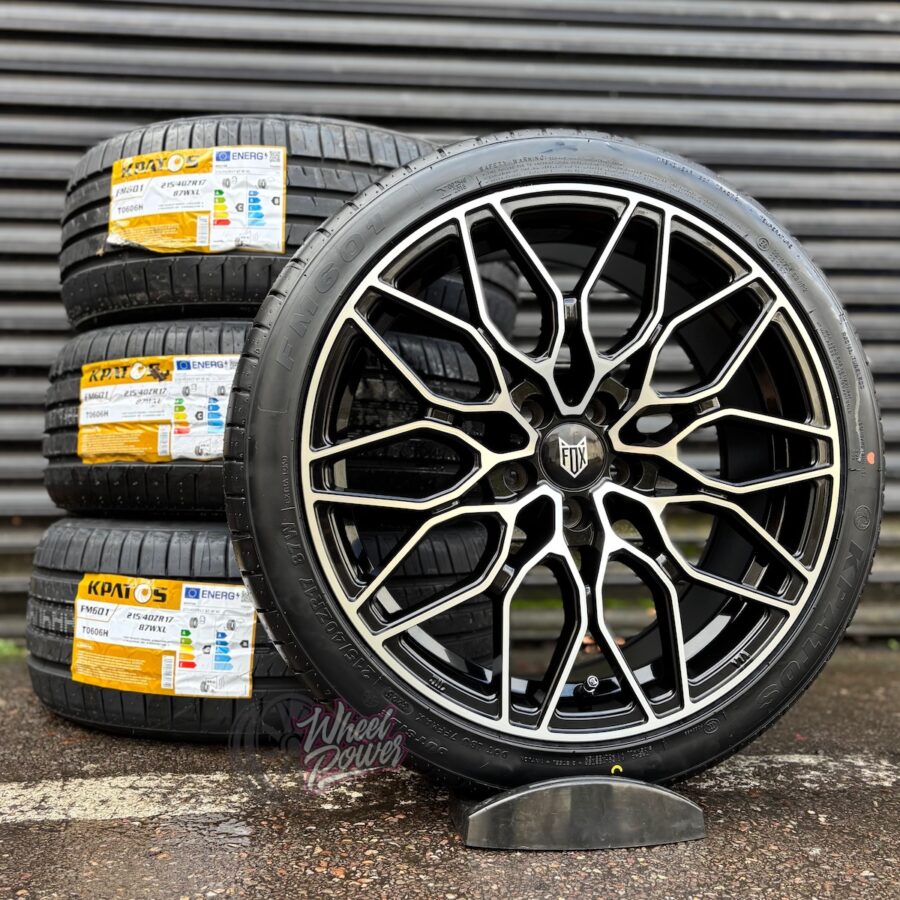FX9BLKPOLPackage FOX FX9 Black Polished 17" 5x100 Tyre Package - VW Polo Audi A1 Seat Ibiza Skoda Fabia