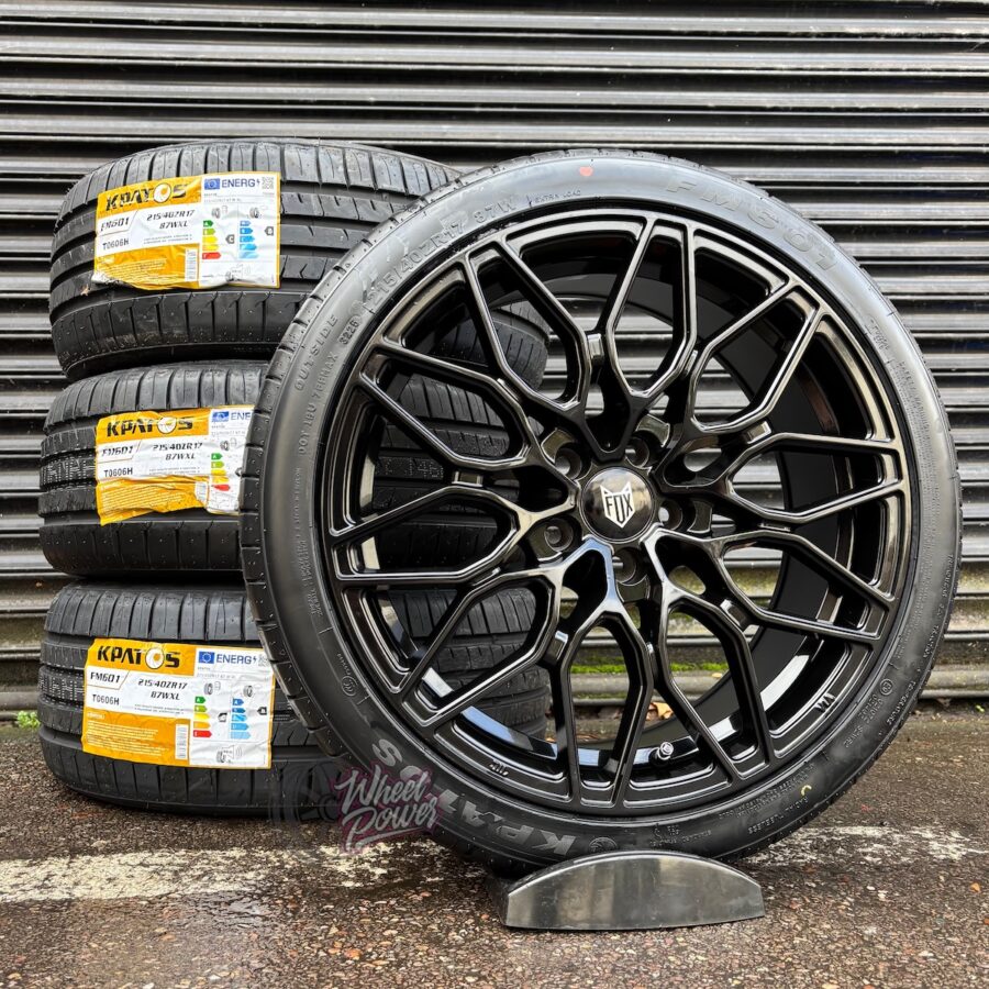 FX9BLKPackage FOX FX9 Gloss Black 17" 5x100 Tyre Package - VW Polo Audi A1 Seat Ibiza Skoda Fabia