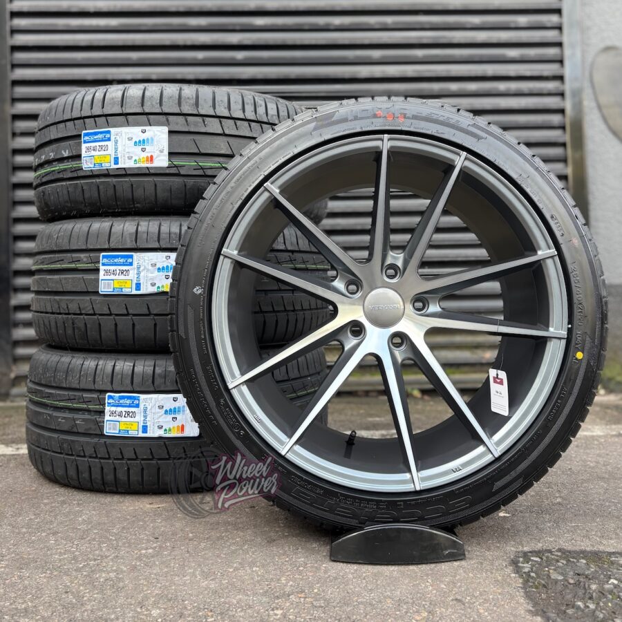 VFS2520PACKAGE 1 Veemann V-FS25 Graphite Smoke Machined 20" 5x120 Tyre Package - VW Transporter T5 - T6.1