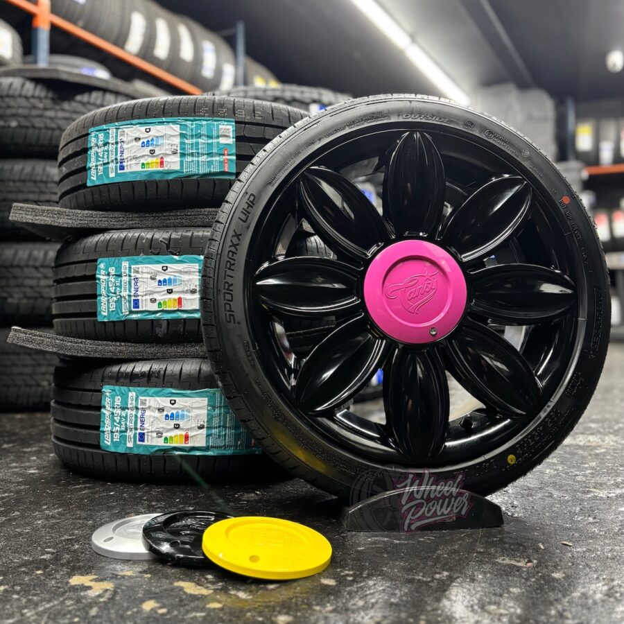 Tansy Daisy Black 7x16" 4x100 4x108 Tyre Package - Ford Fiesta Fiat 500 VW Up